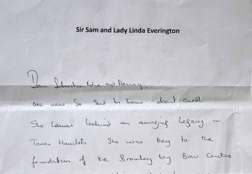 A kind letter from Sir Sam and Lady Linda Everington
